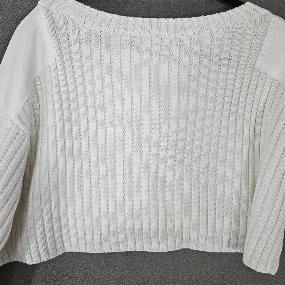 Urban Outfitters White Ribbed Crew Neck Cropped Sweater